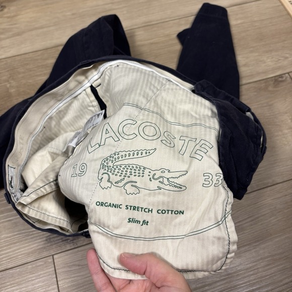 Lacoste Regular Fit Chinos Men Navy Blue Cotton Casual Dress Pants Size 32 Waist - Picture 7 of 10